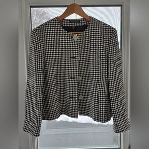 Lauren Ralph Lauren houndstooth blazer jacket Women's 16 Silk/Linen